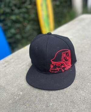 Metal Mulisha Skull Helmet Logo Snapback Hat Black Red Pink